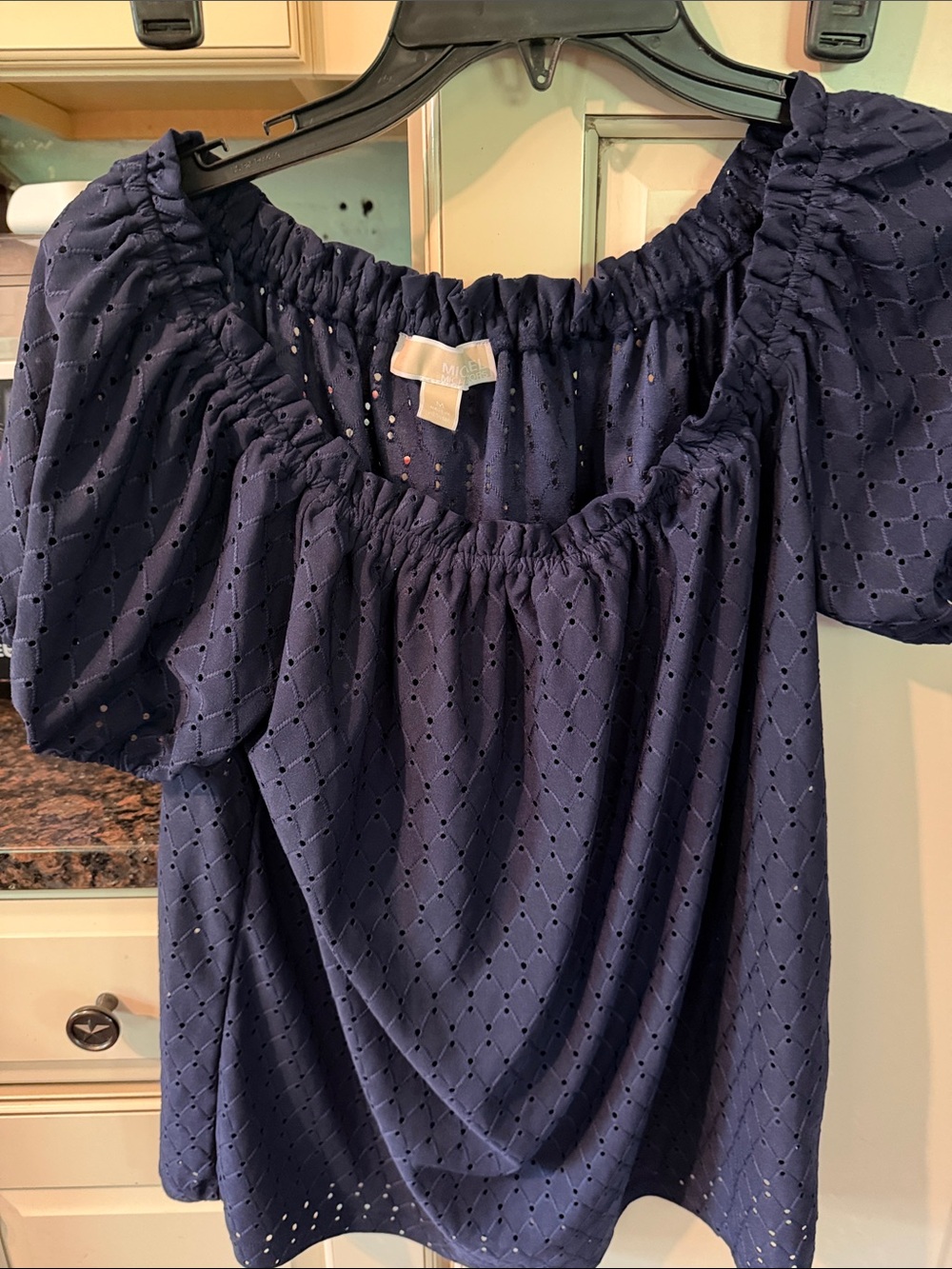MICHAEL Michael Kors Navy Eyelet Off-Shoulder Blouse